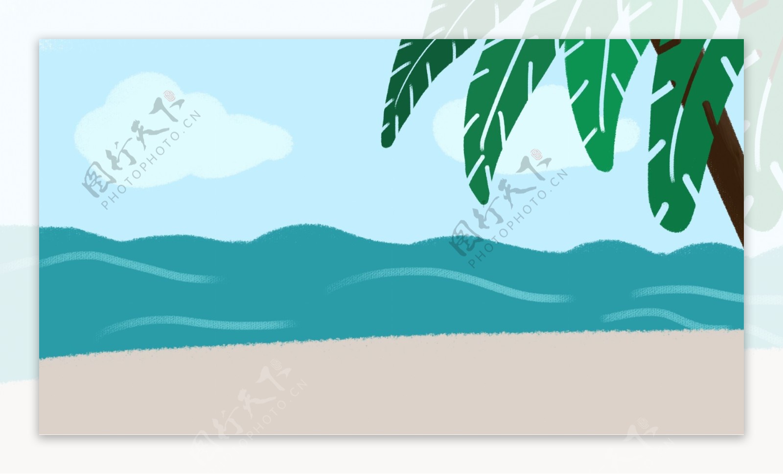 清新简约夏季海滩椰树海浪背景设计