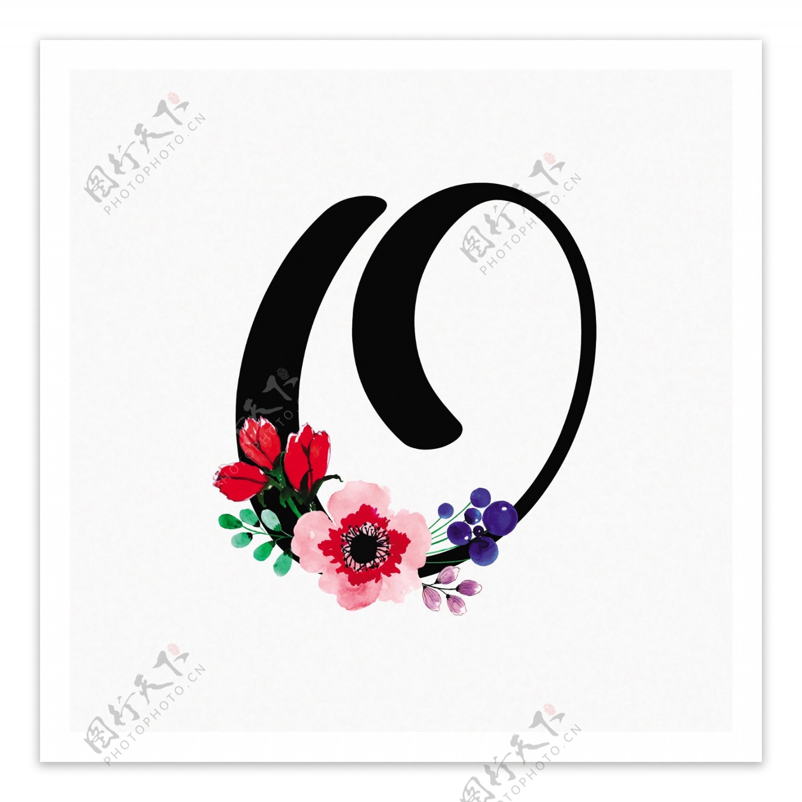 抽象的o形状和花朵logo模板