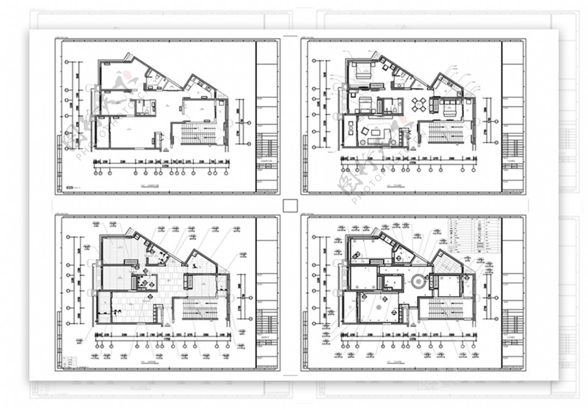高层三居室户型CAD施工图纸