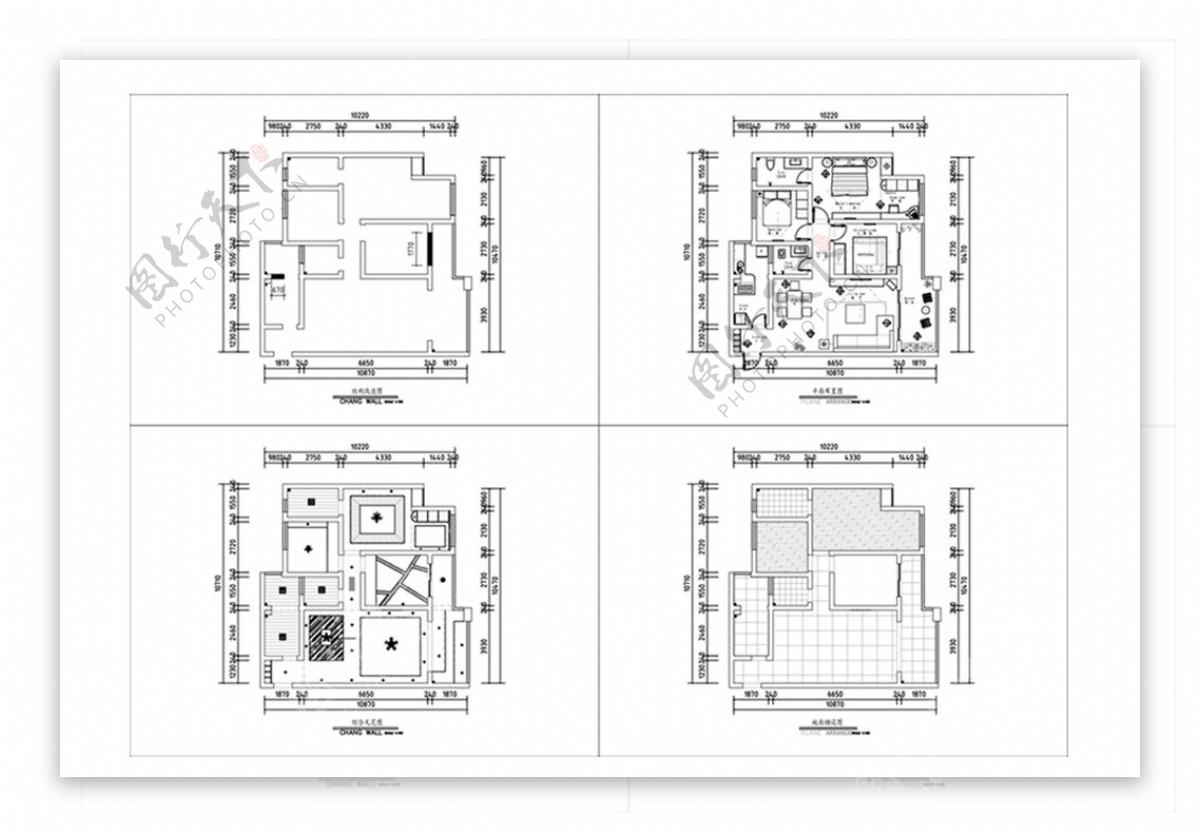 CAD三室两厅户型施工图纸
