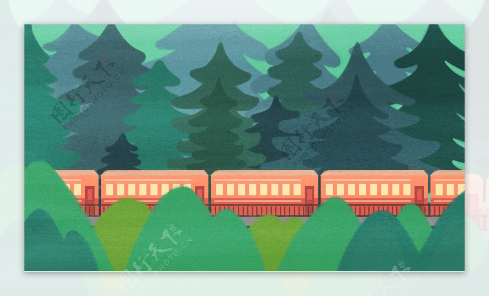 火车旅行背景插画设计