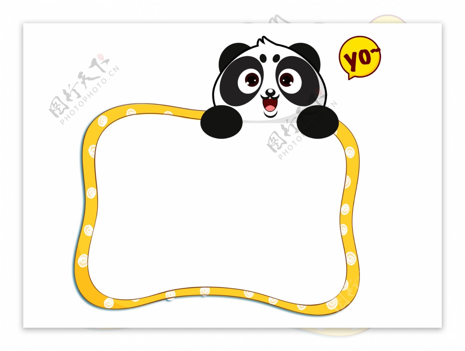 卡通熊猫黄色金边边框psd格式