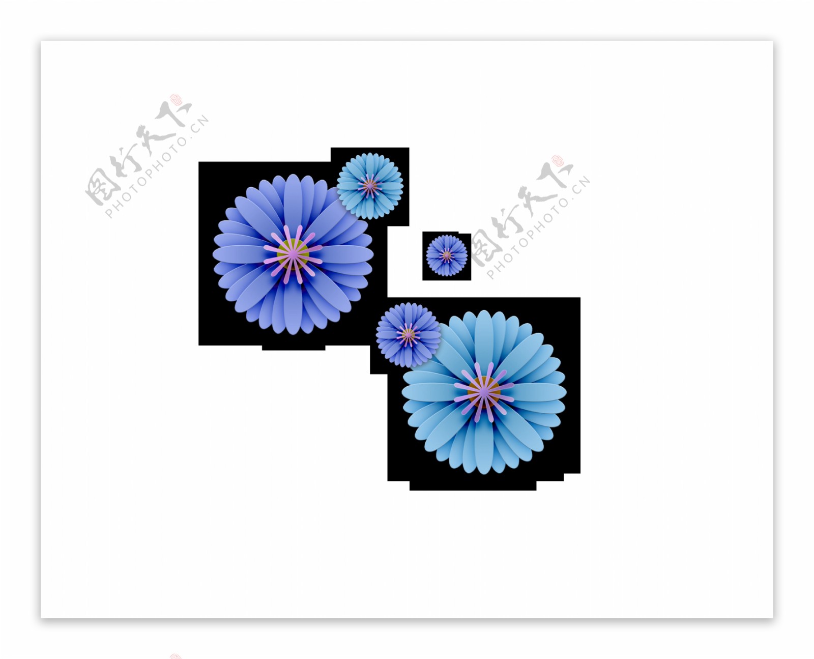 蓝色时尚花朵装饰素材