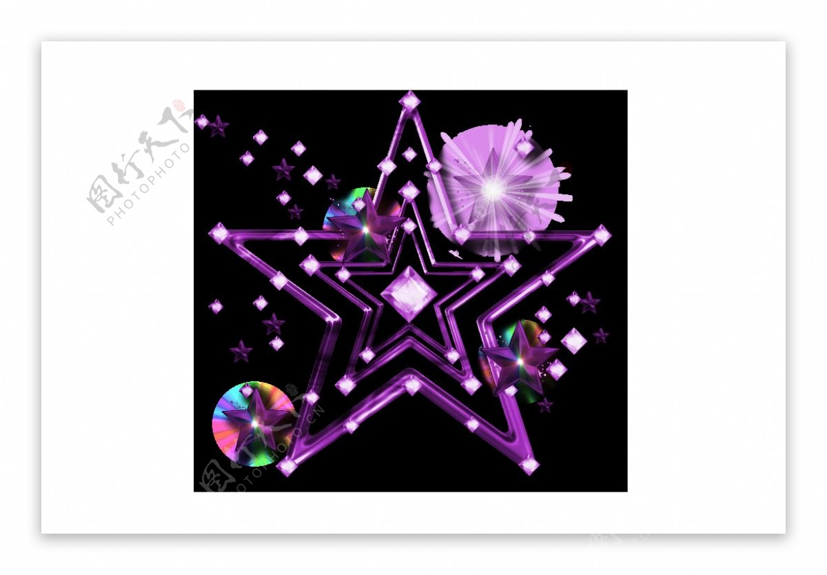 梦幻紫色五角星宝石png元素