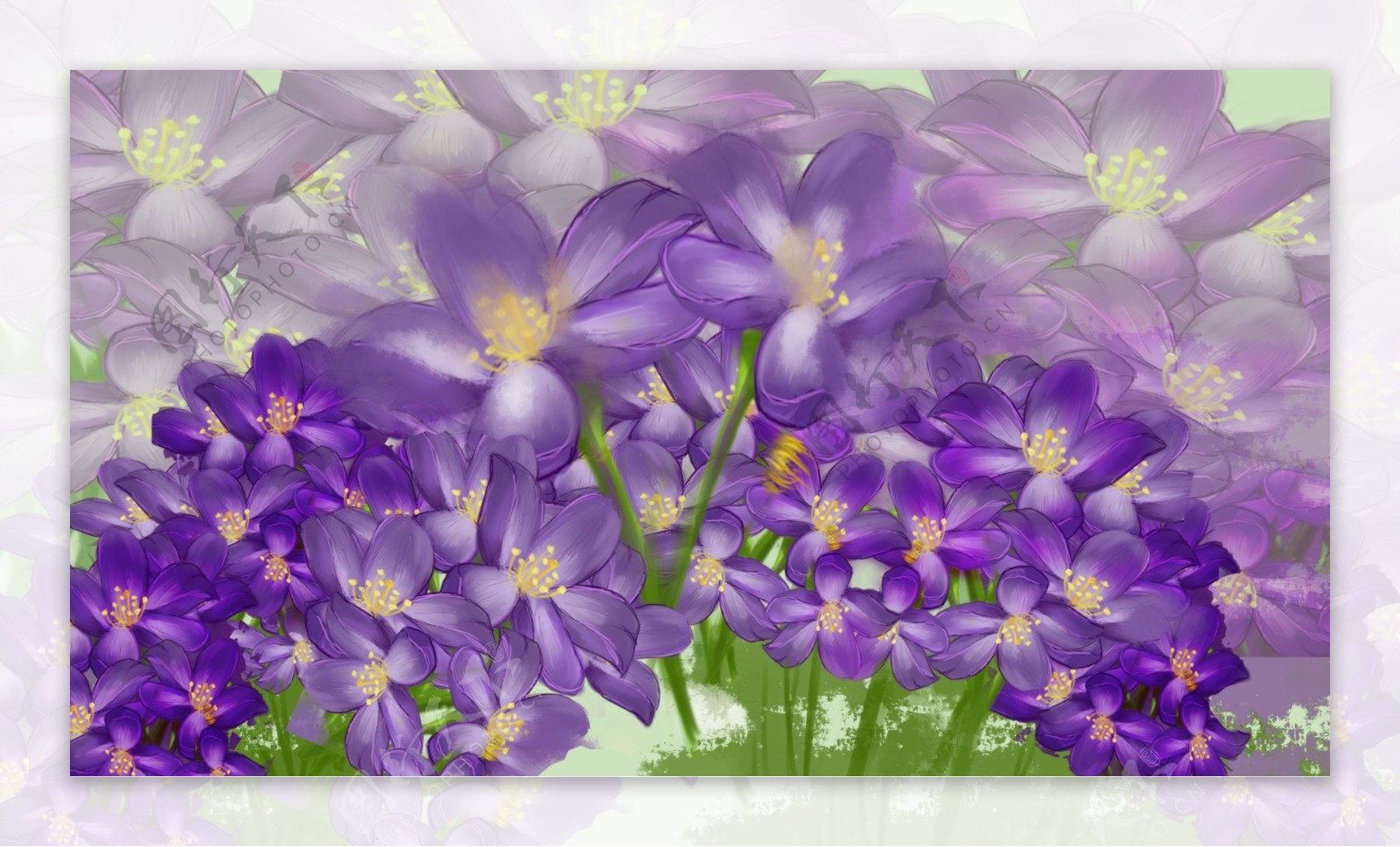彩绘紫色花丛背景素材