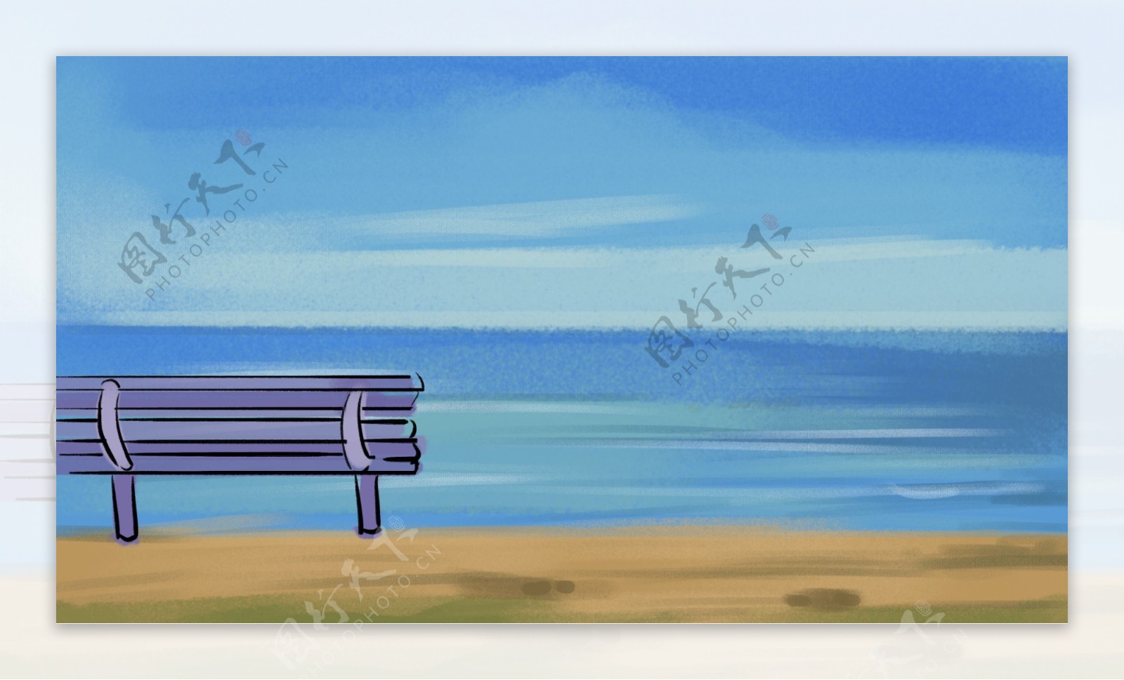 彩绘海滩长椅背景素材