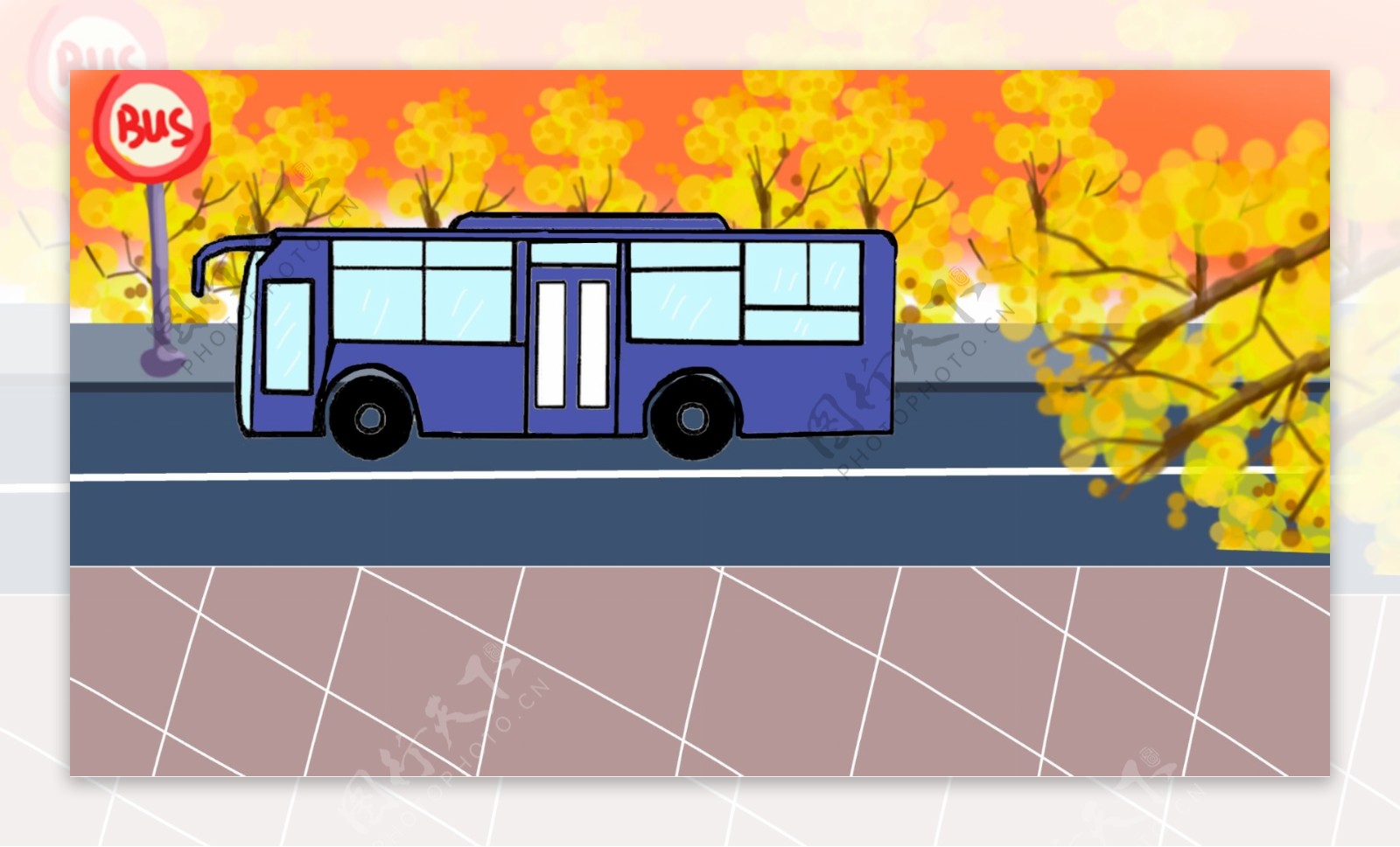 秋季主题公交站背景素材