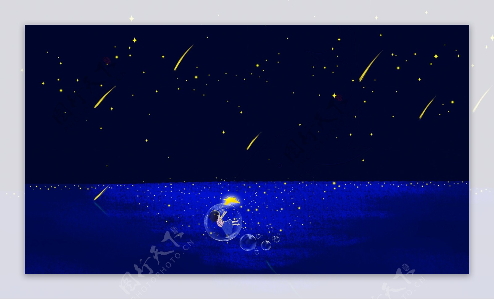 唯美流星夜空与大海背景素材