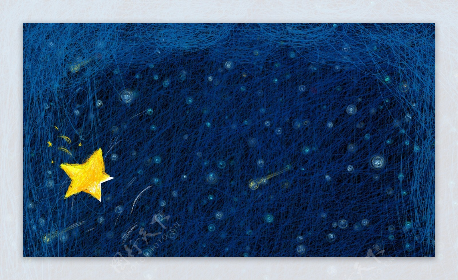 蓝色手绘线圈印象星空背景素材