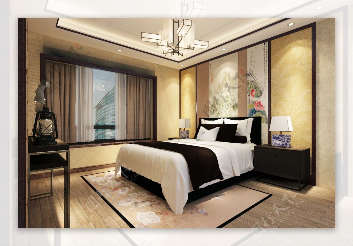 新中式卧室装饰装修效果图