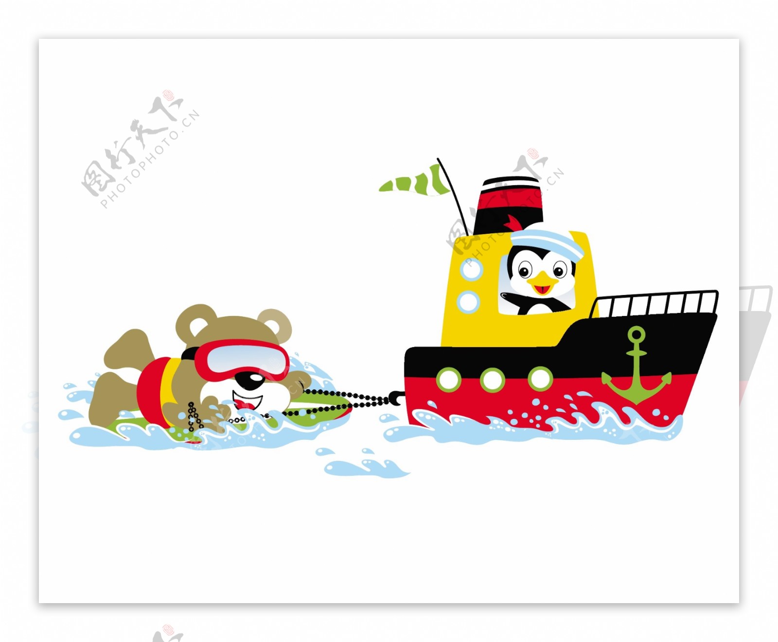 企鹅小熊海上玩耍可爱卡通壁纸图集
