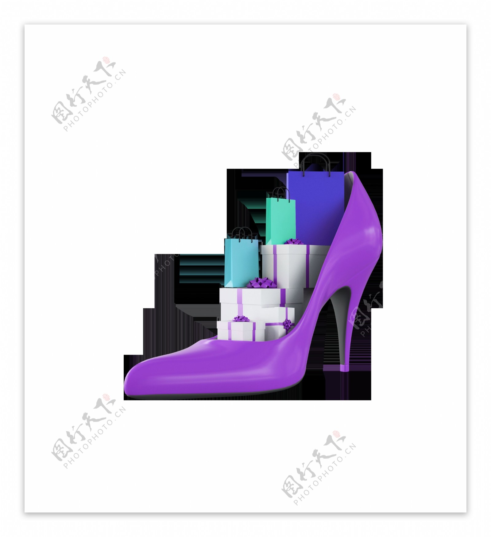 手绘卡通紫色高跟鞋装饰素材