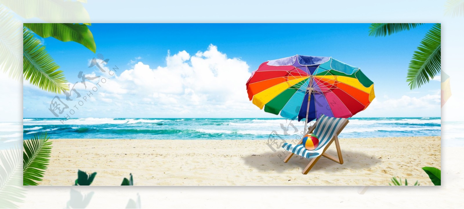海边椰子树沙滩椅遮阳伞banner背景