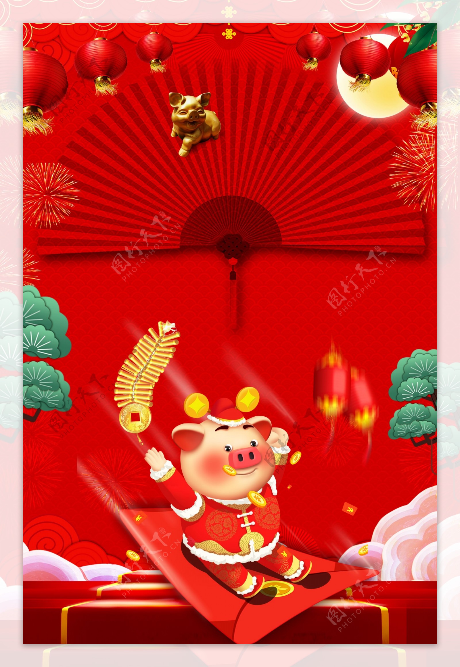 吉祥猪年新年快乐广告背景图