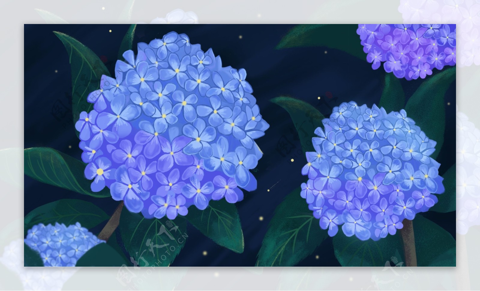 蓝色唯美绣球花背景设计