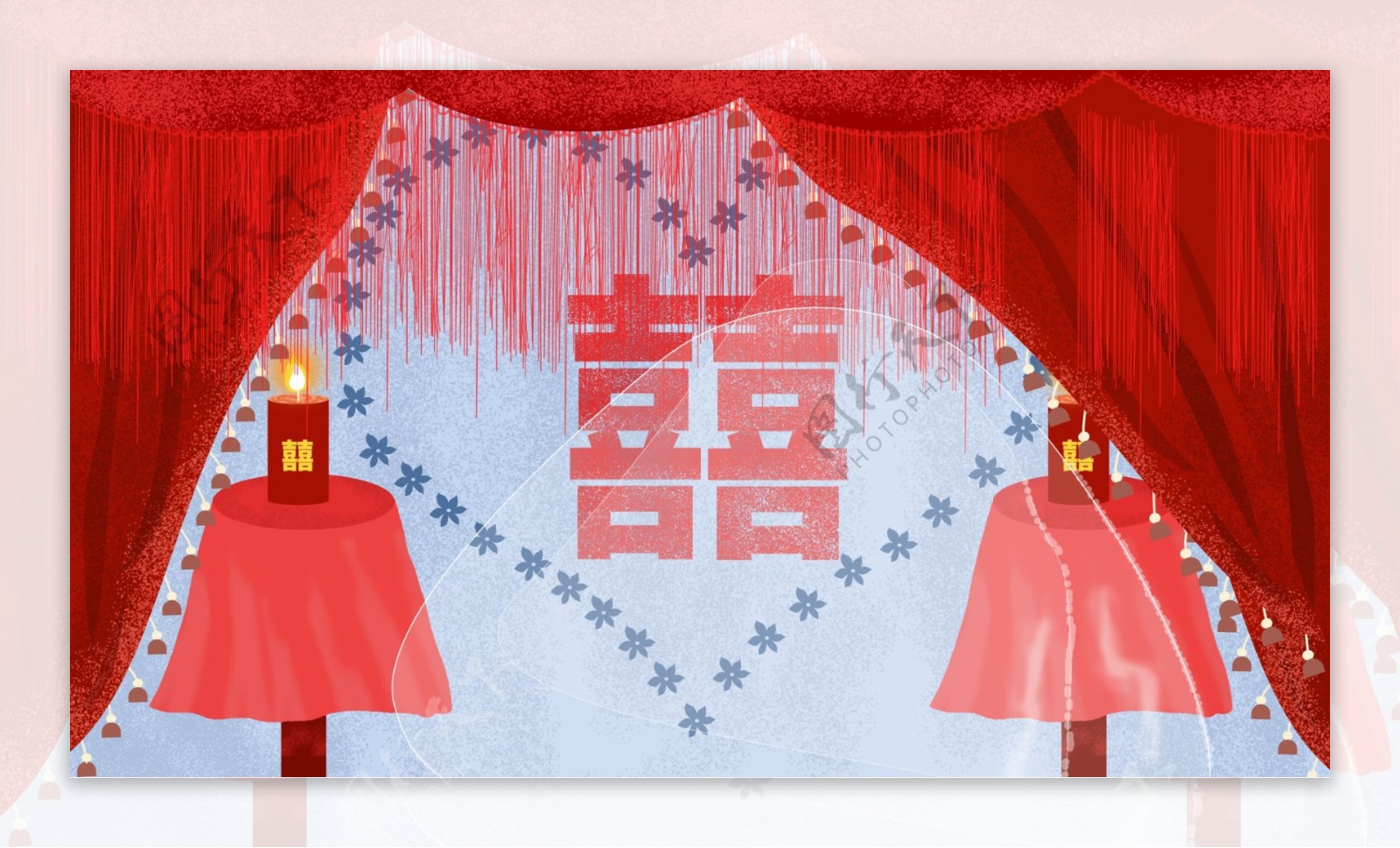 红色喜庆中式婚礼背景设计