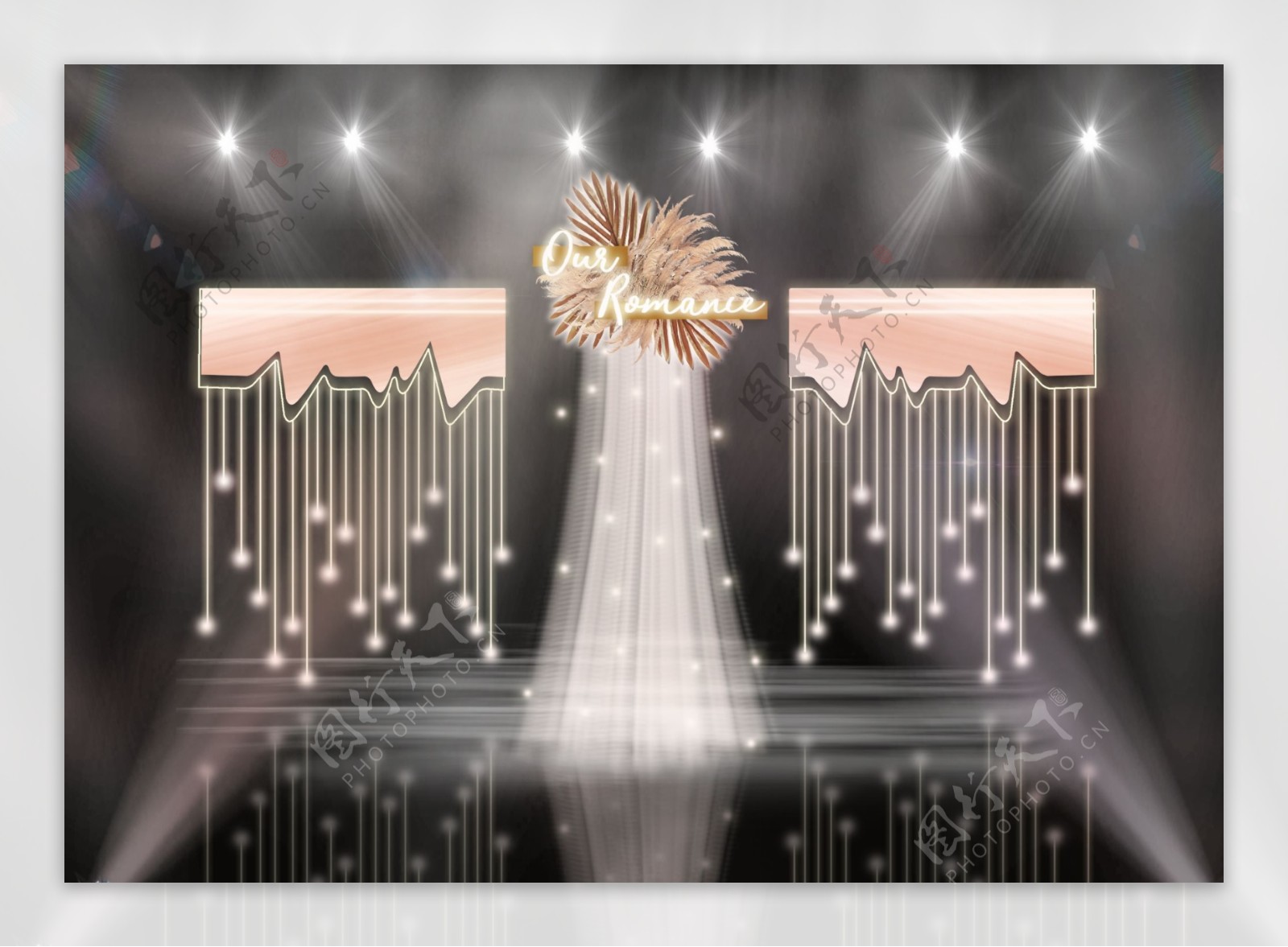 粉色创意心跳造型装饰星光灯饰婚礼效果图