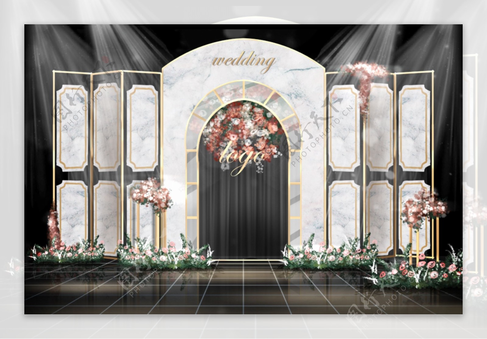欧式拱门舞台造型婚礼效果图