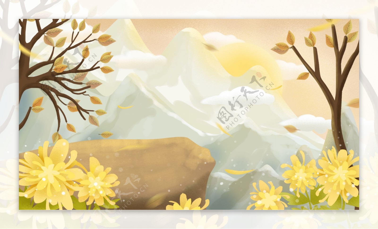 重阳节悬崖山上菊花背景设计