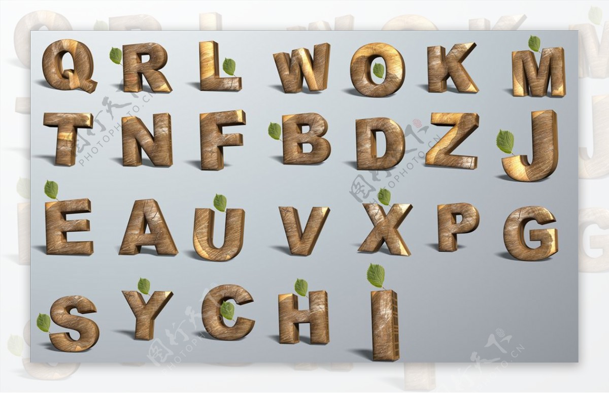 高清免抠立体木头英文字母