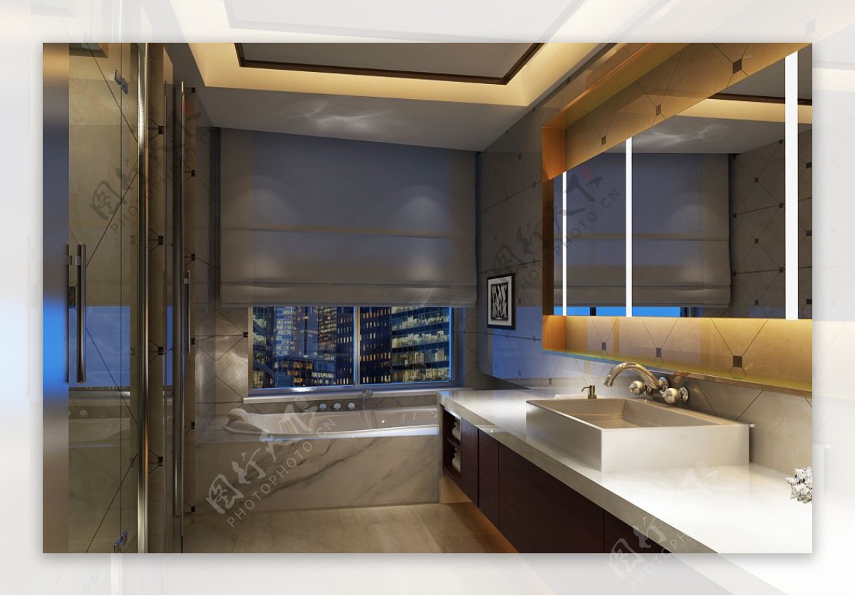 商务酒店现代风格标准淋雨浴缸卫生间