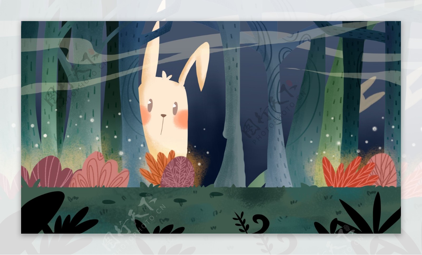 可爱兔子森林广告背景