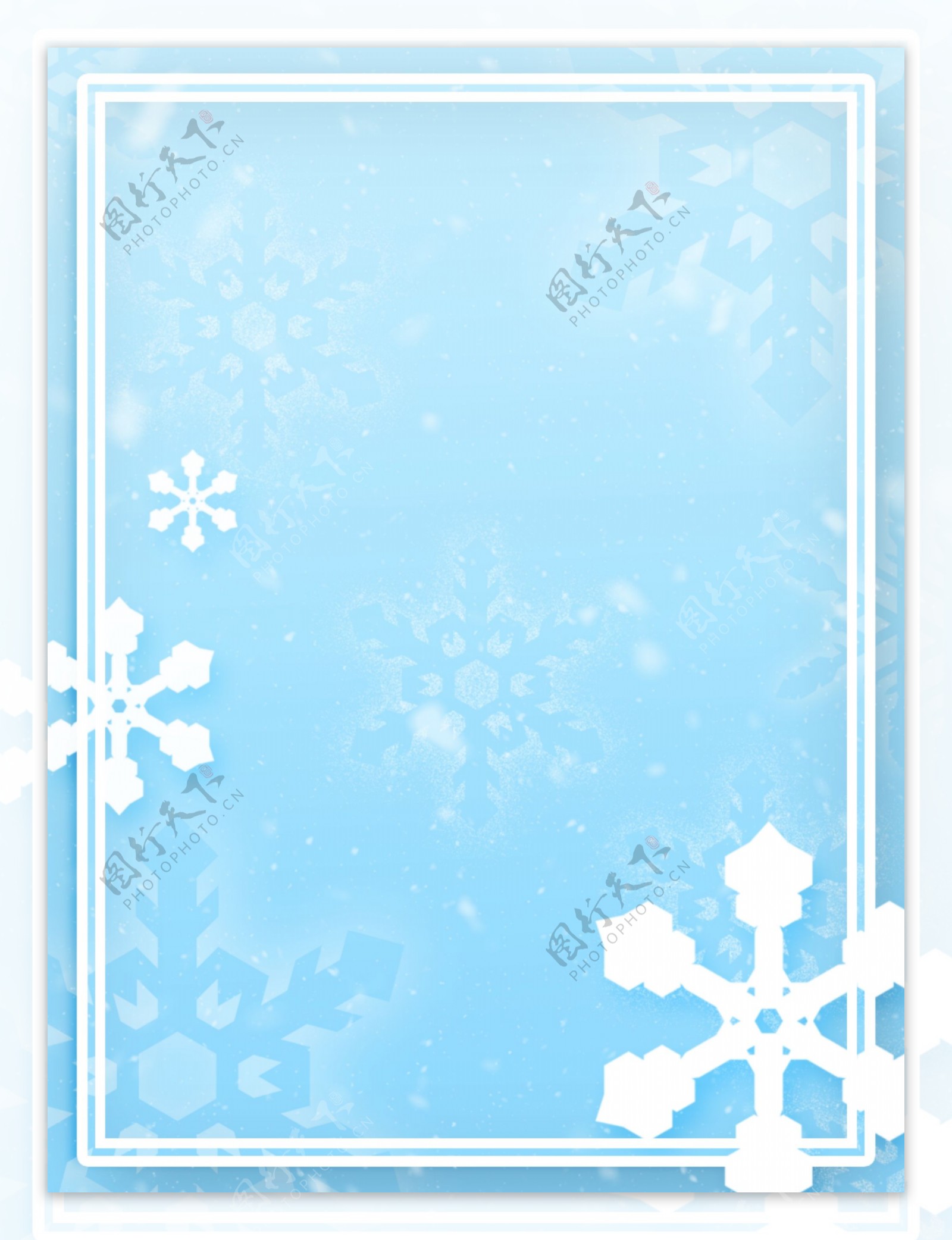 原创简约蓝色精致冬天白色雪花背景