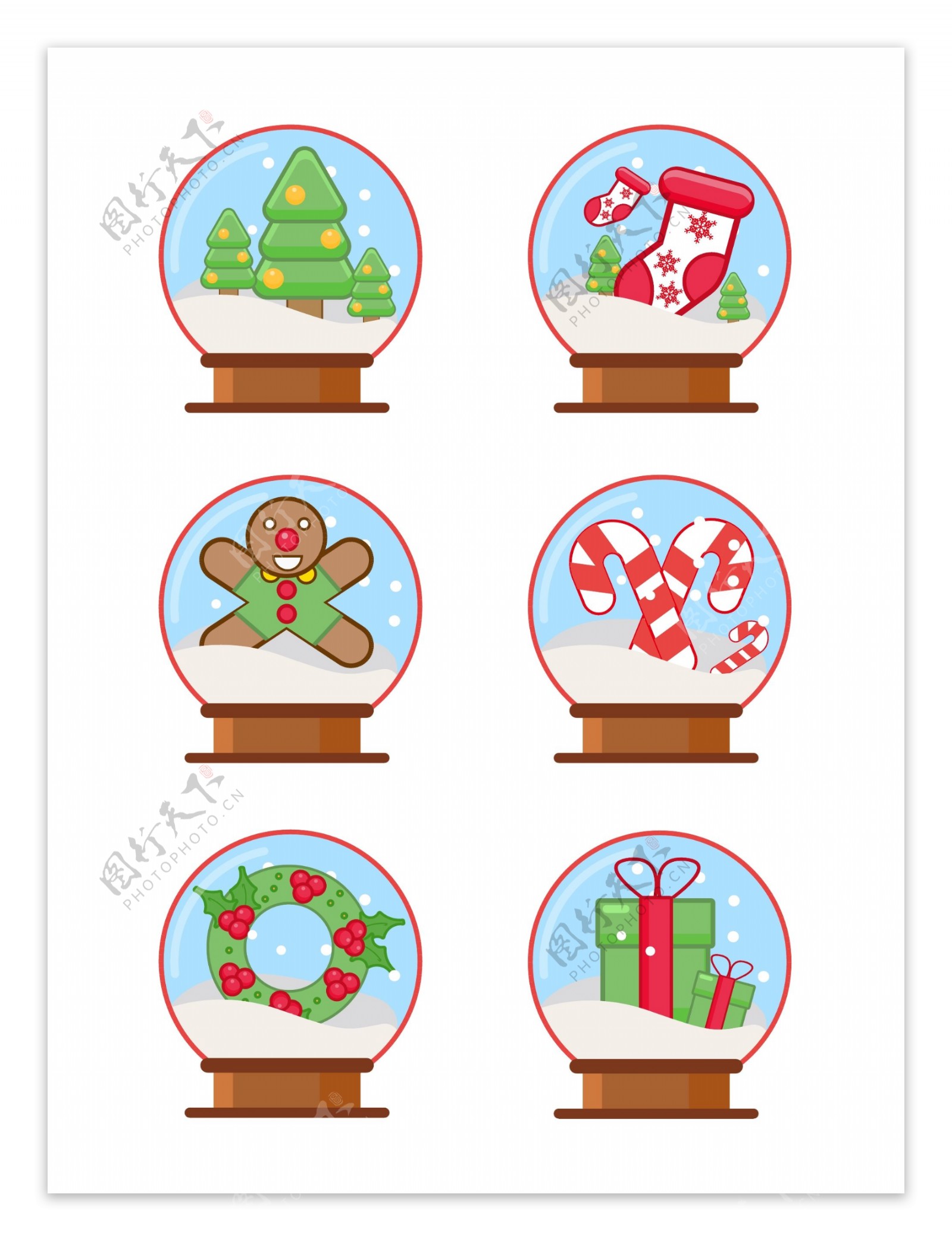 圣诞图标水晶球圣诞树花环礼物矢量可商用