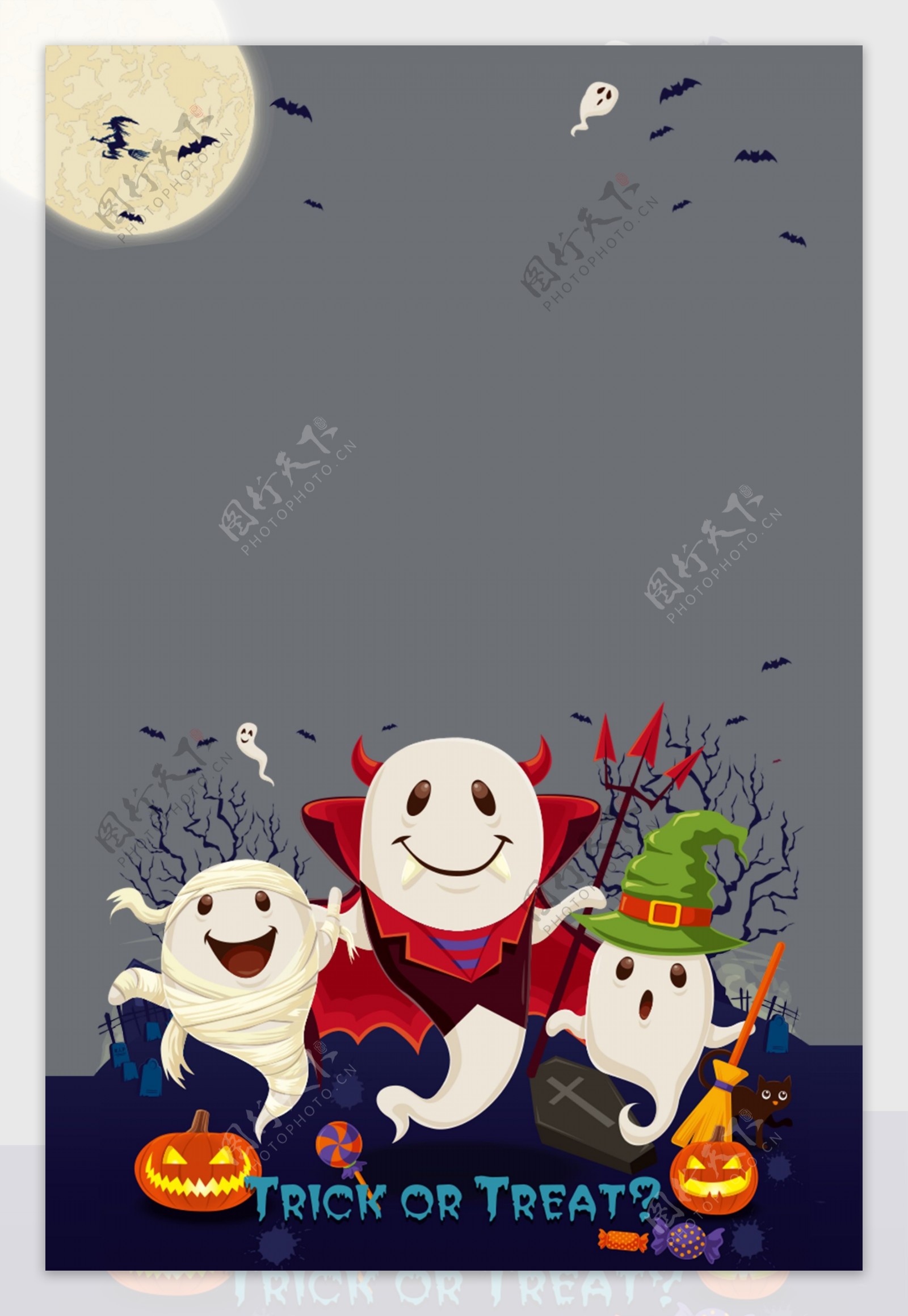 万圣节卡通幽灵海报背景素材