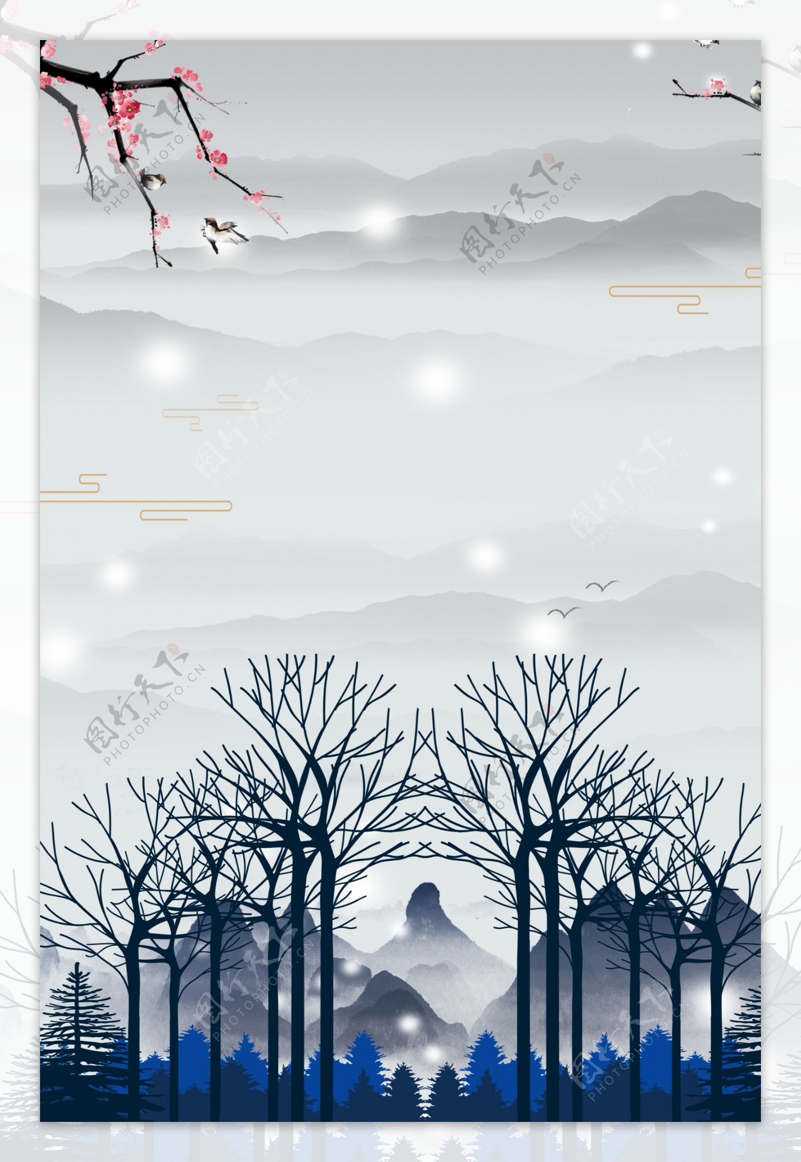 冬季滑雪清新唯美雪景广告背景图