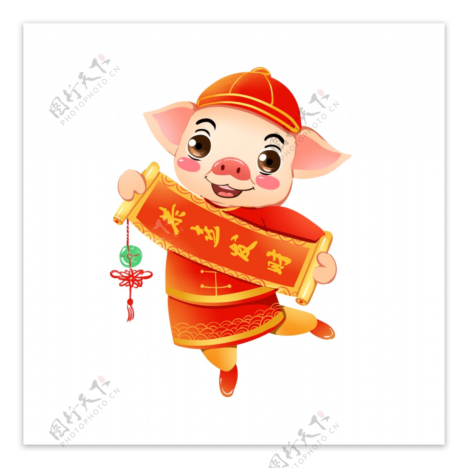 2019春节猪年贴对联生肖猪可爱猪喜庆商用原创手绘插画ip形象元素