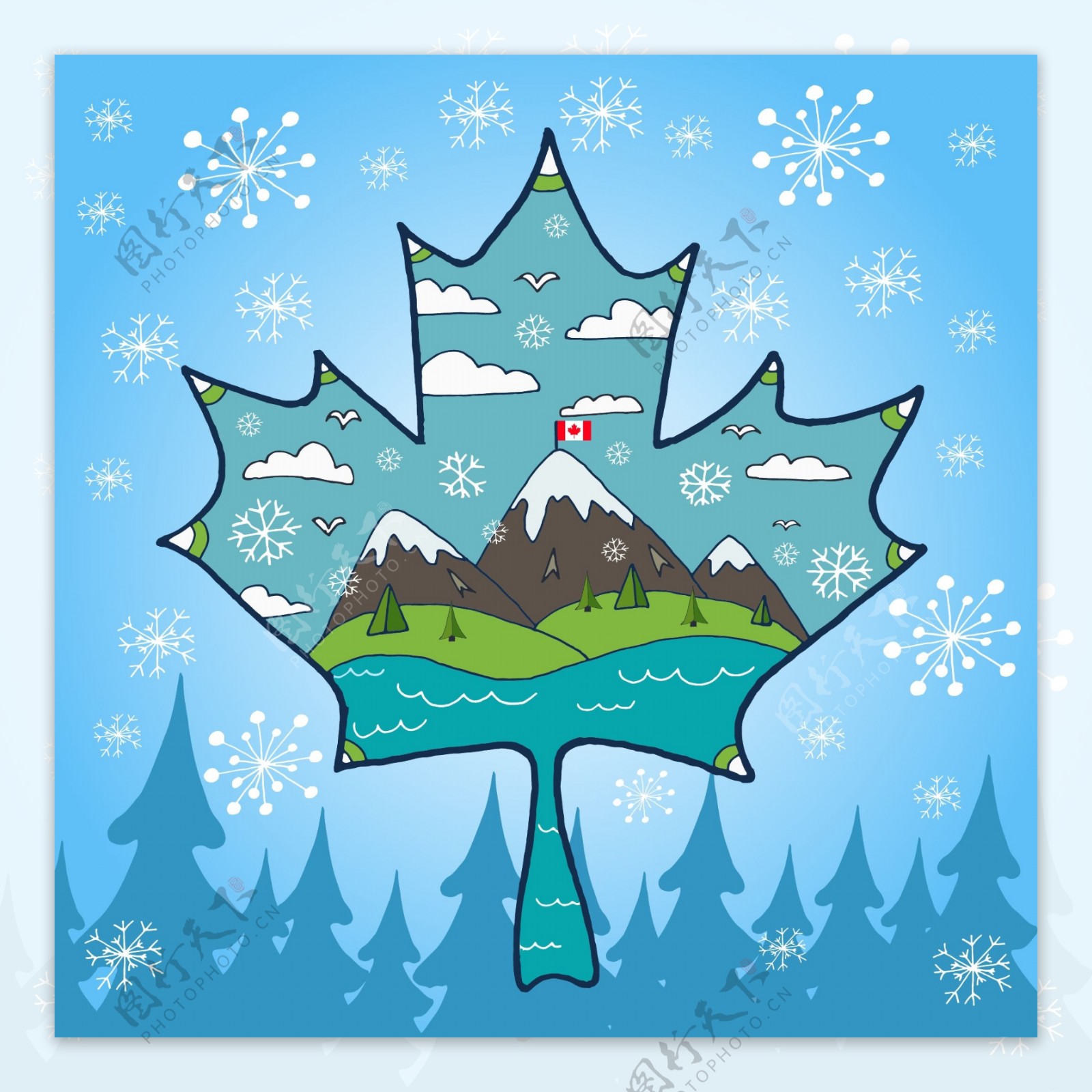 矢量加拿大枫叶风景