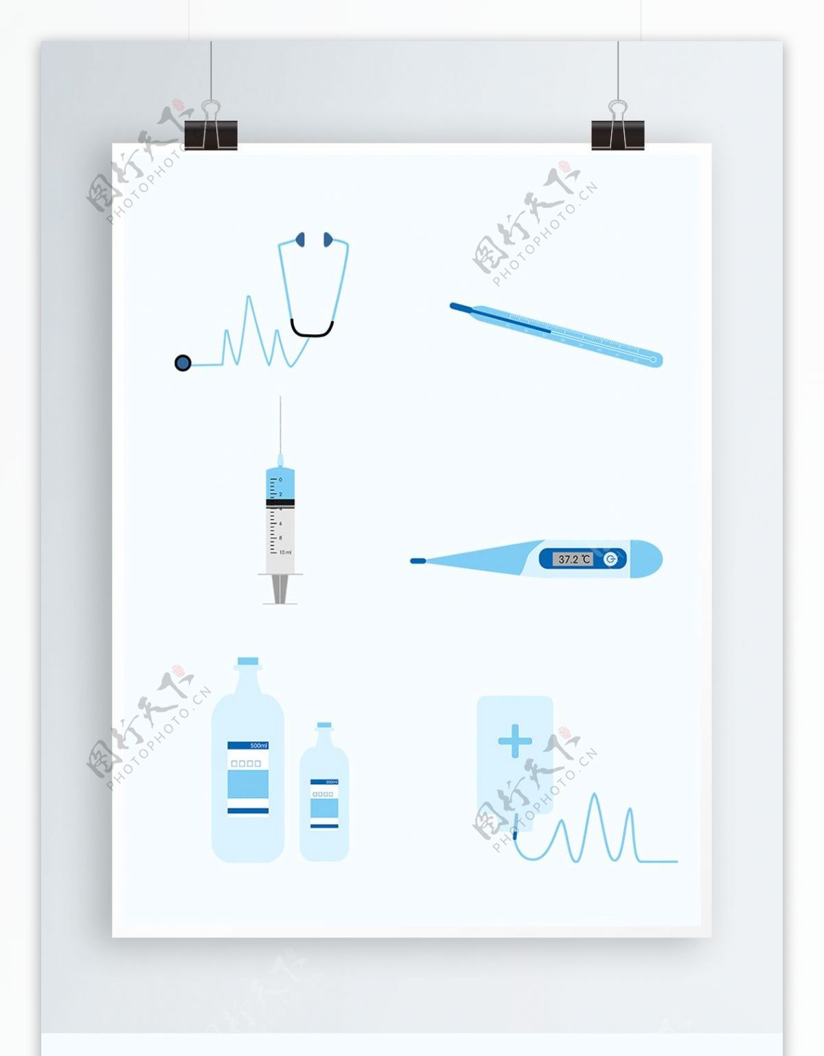 原创蓝色卡通国际护士节医疗设施元素设计