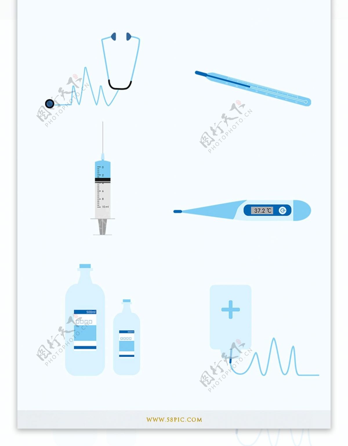 原创蓝色卡通国际护士节医疗设施元素设计