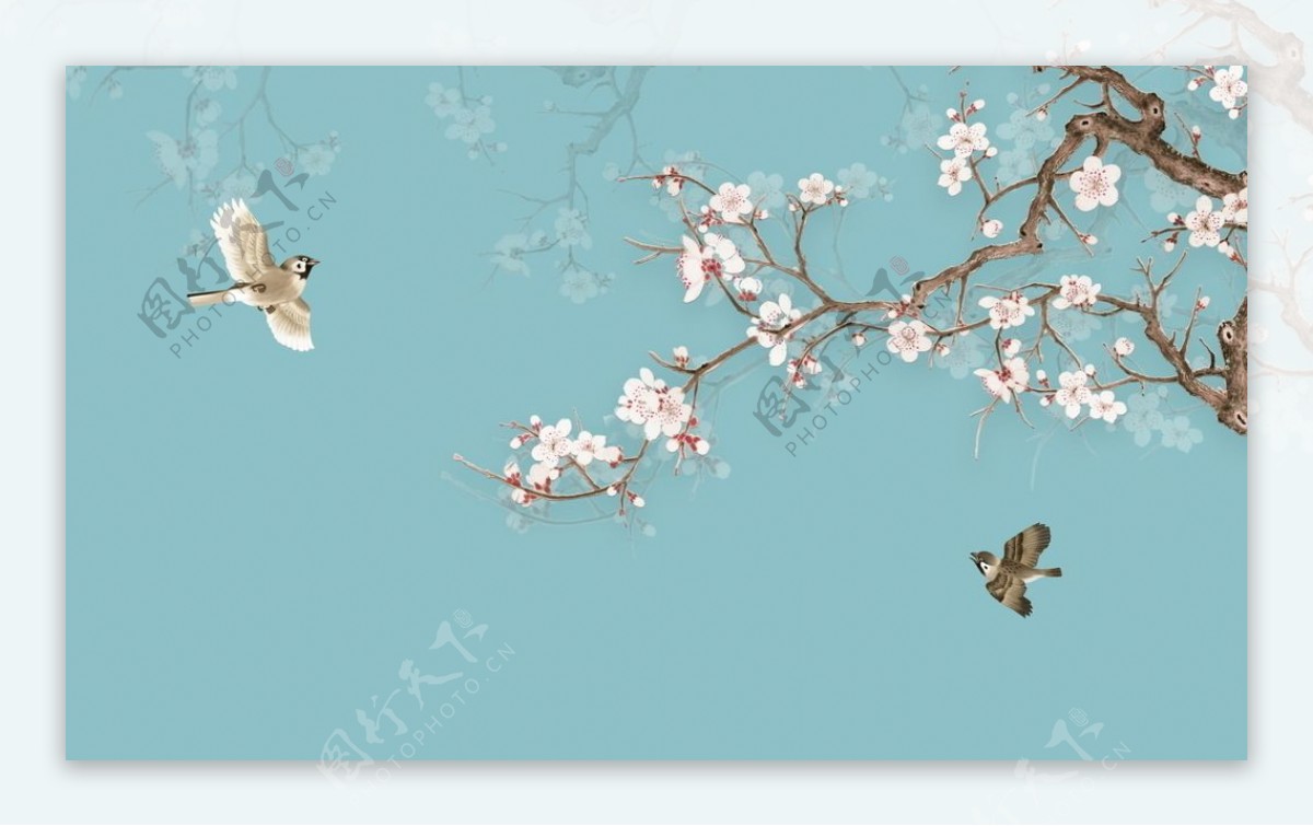 新中式花鸟图背景墙