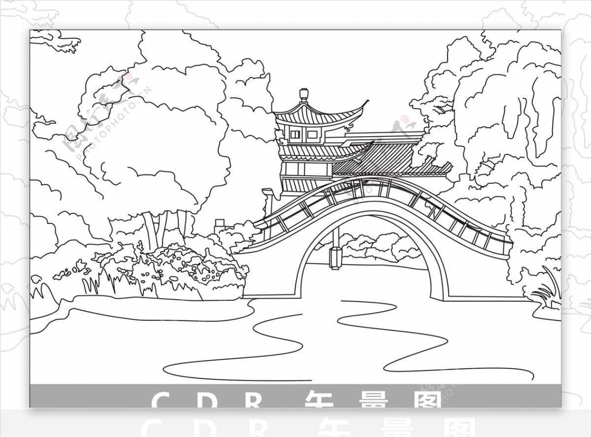 苏州园林建筑园林线描图