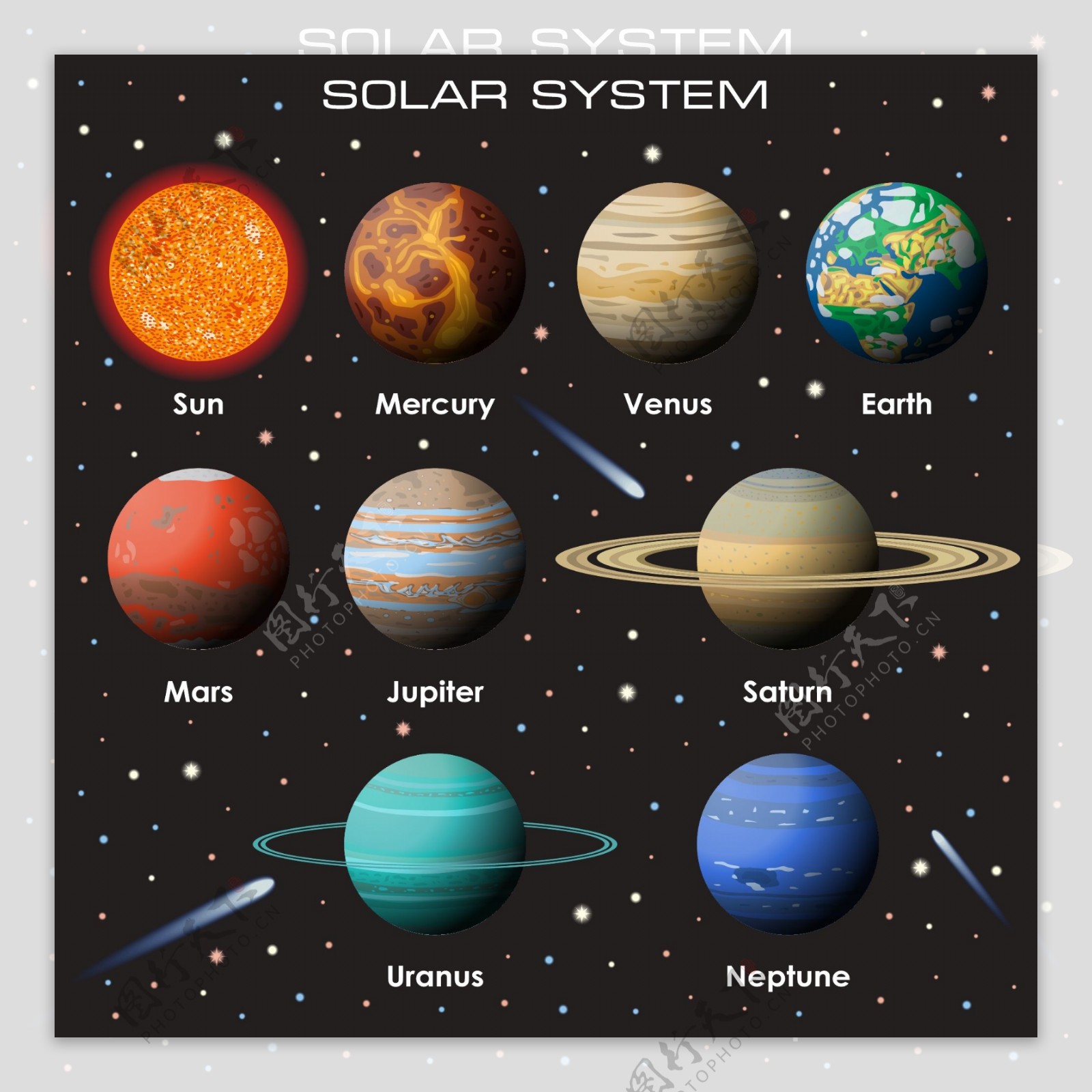 太阳系行星矢量素材