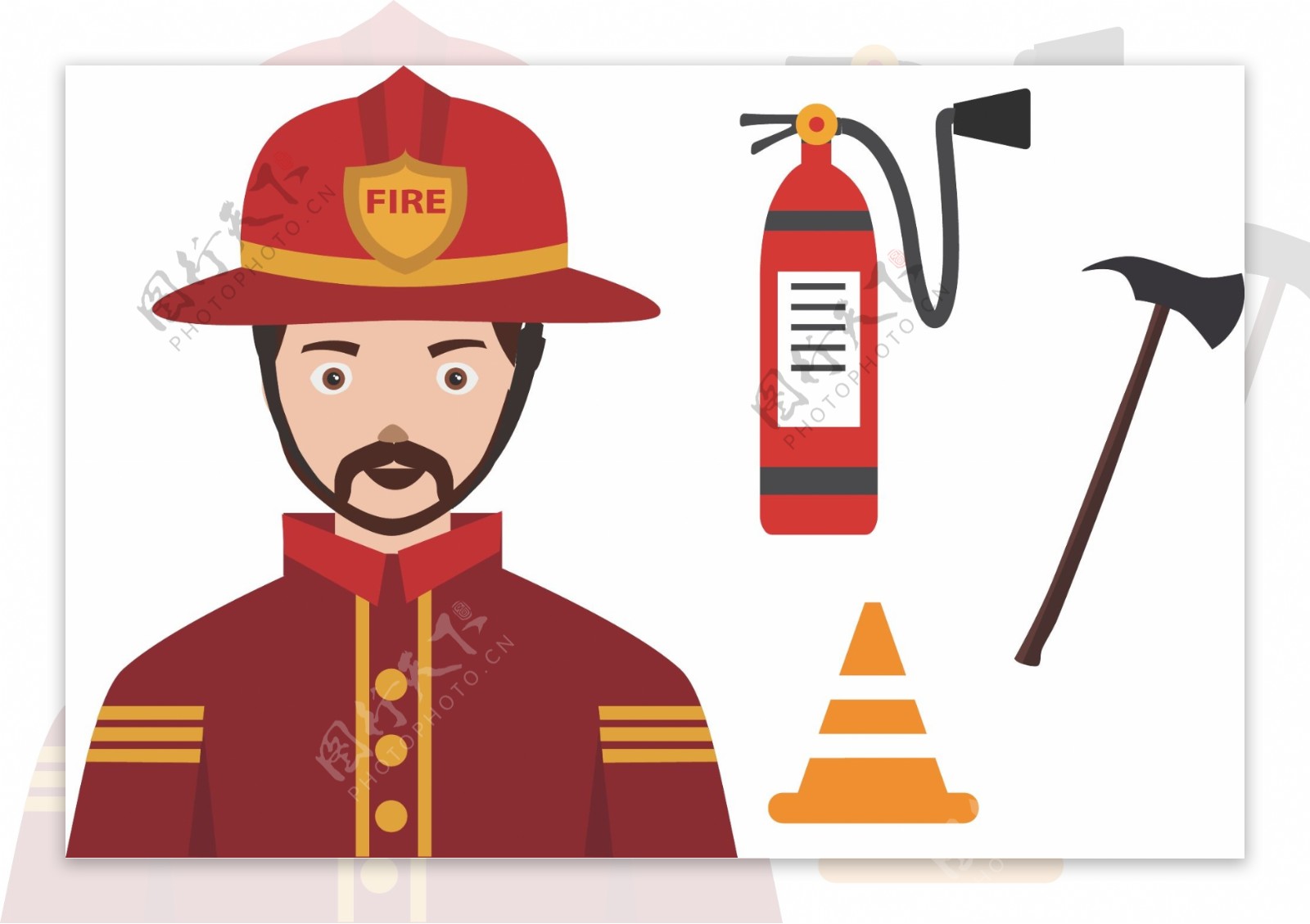 手绘卡通消防员元素
