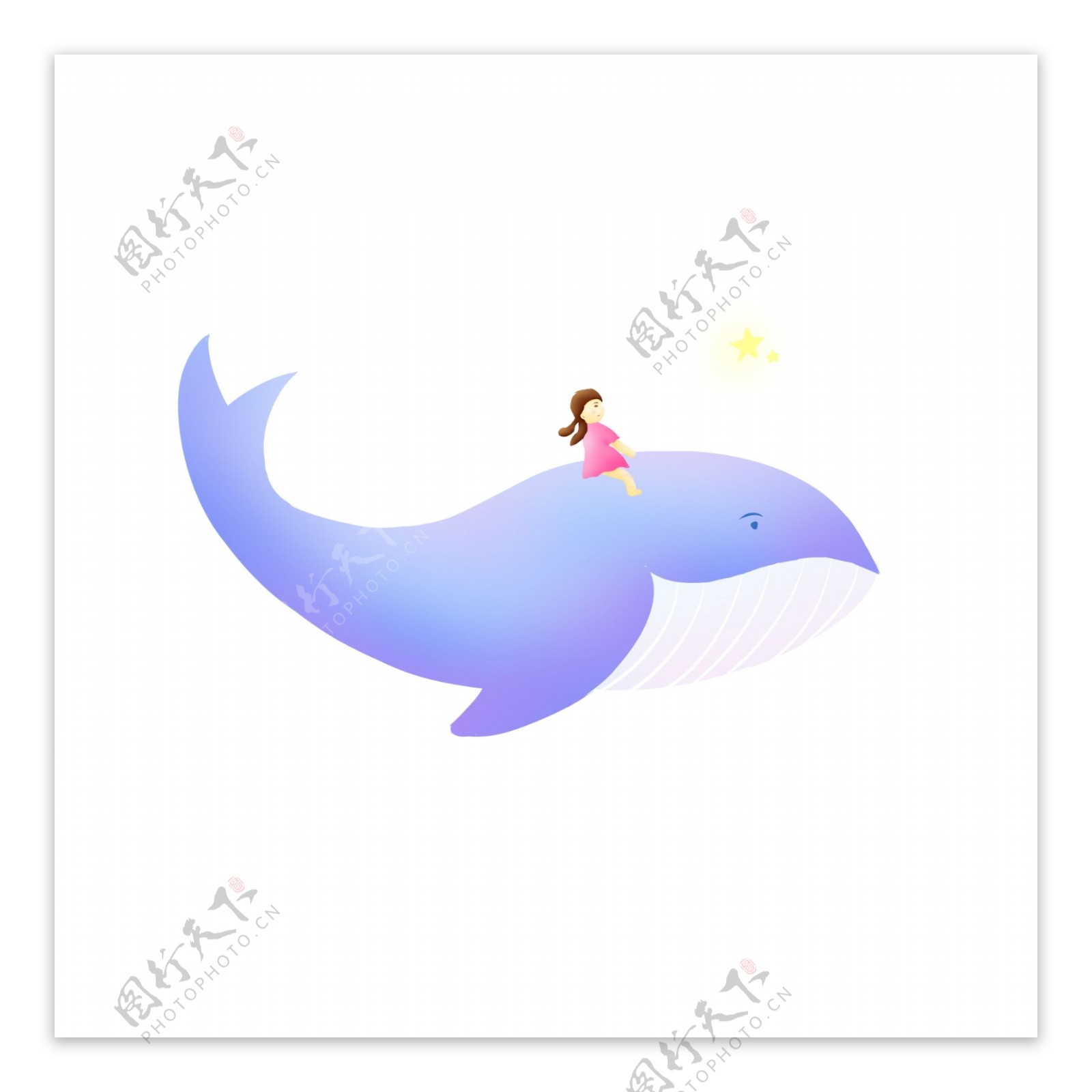 鲸鱼与女孩手绘梦幻生物元素可商用