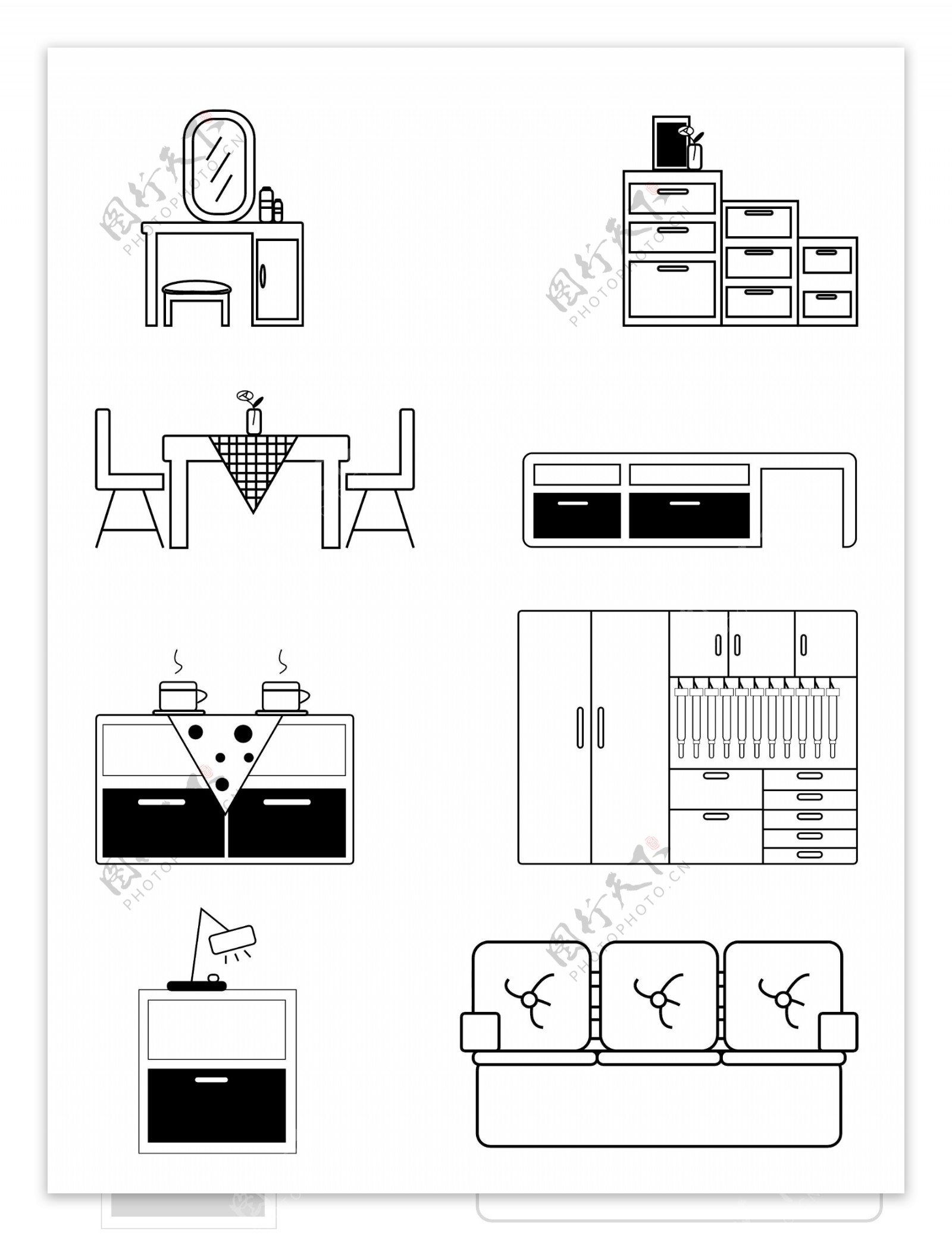 家具电商黑白简约风格图标icon