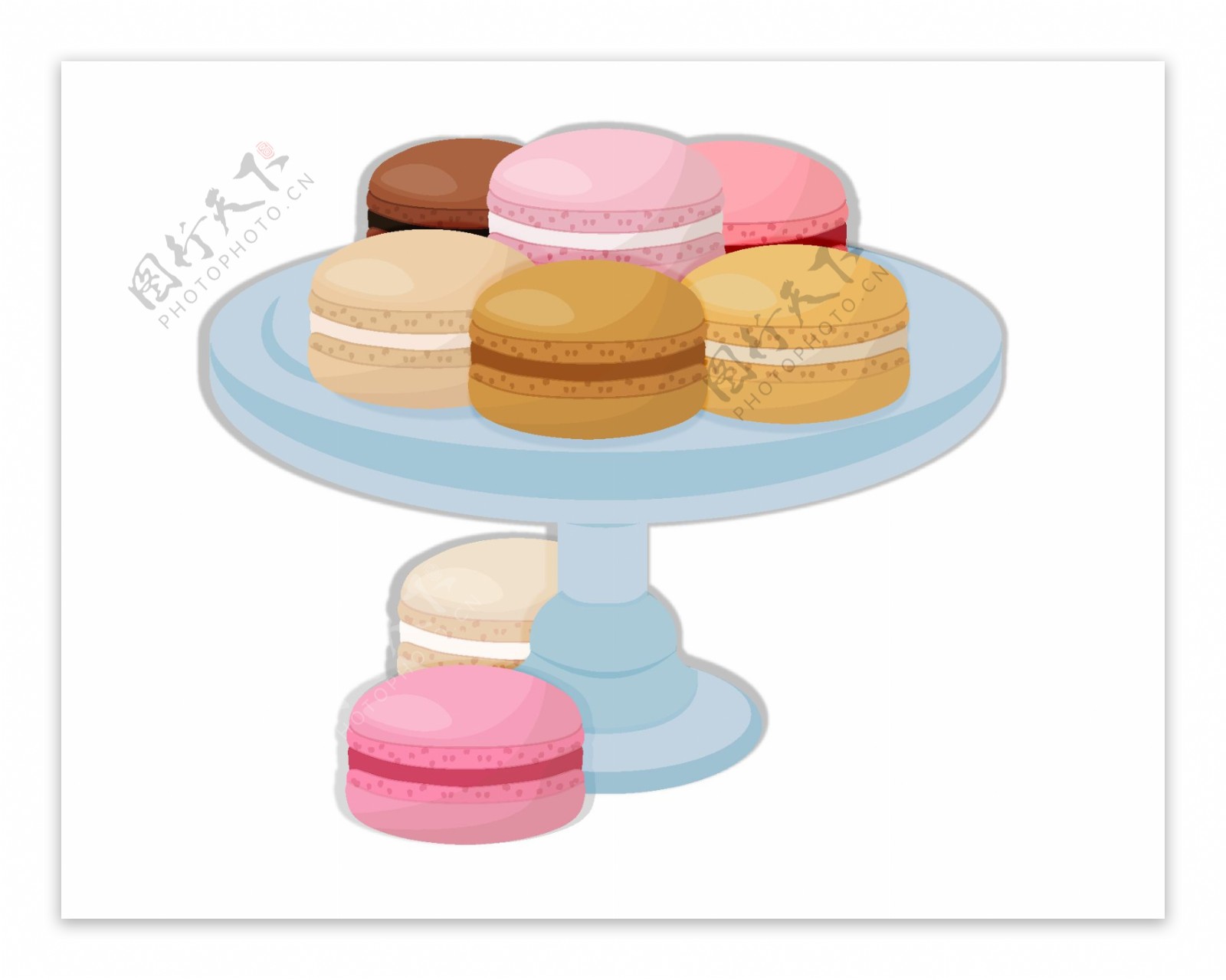 圆形桌子上的彩色甜点矢量图