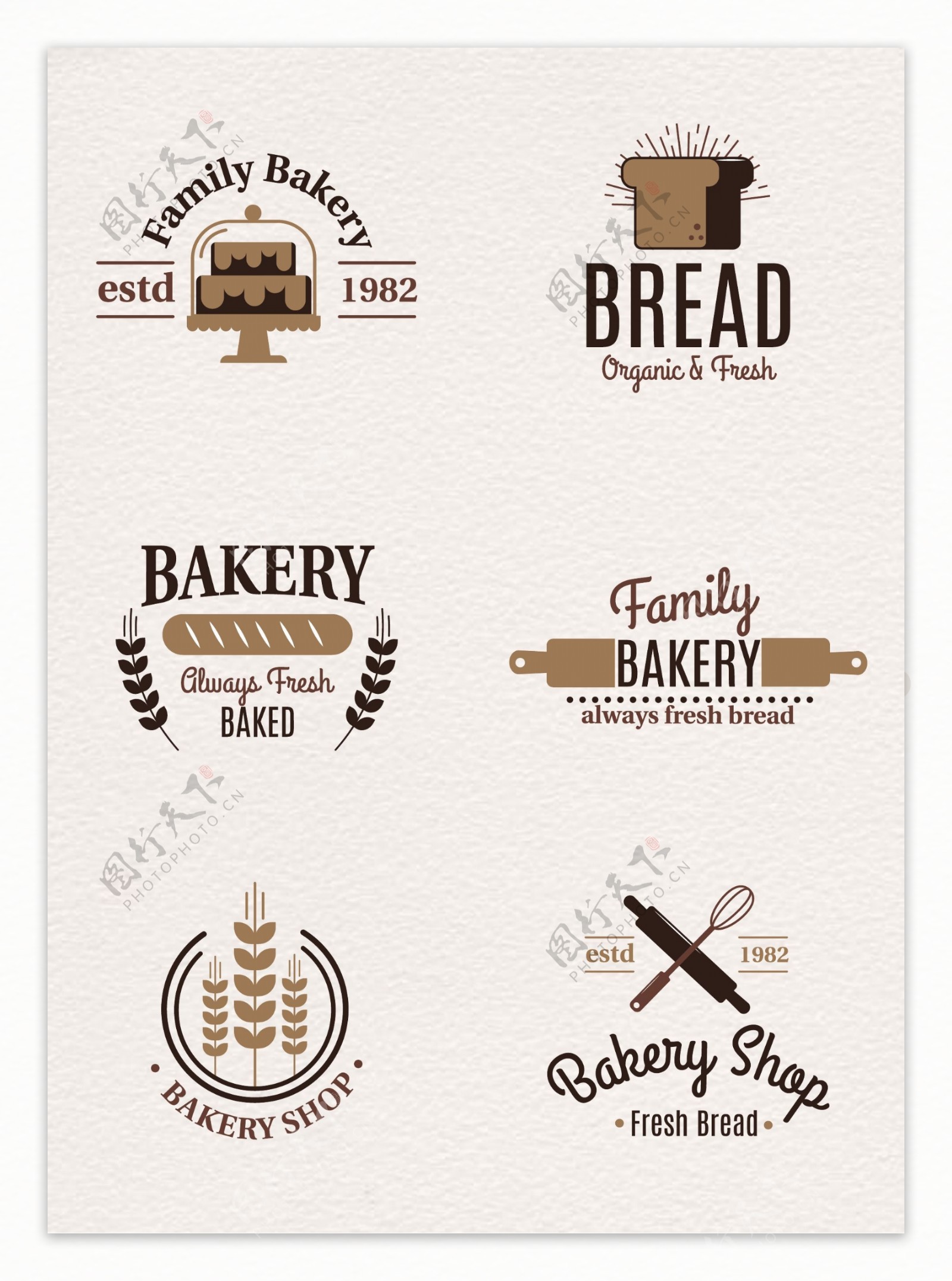 棕色扁平创意面包店标签矢量图