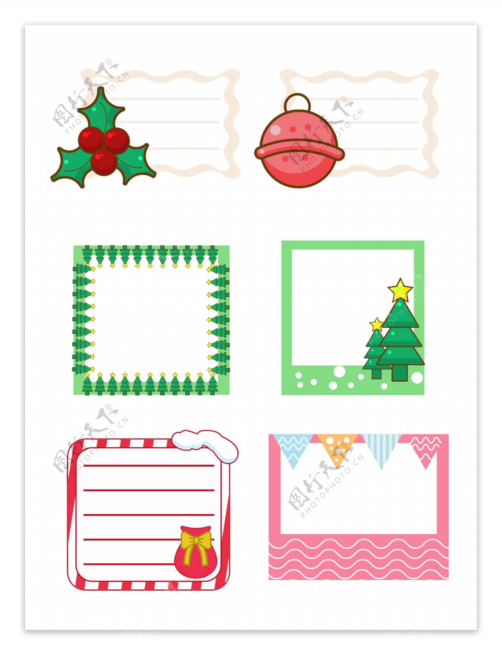 圣诞边框卡通铃铛简约相框矢量可商用元素