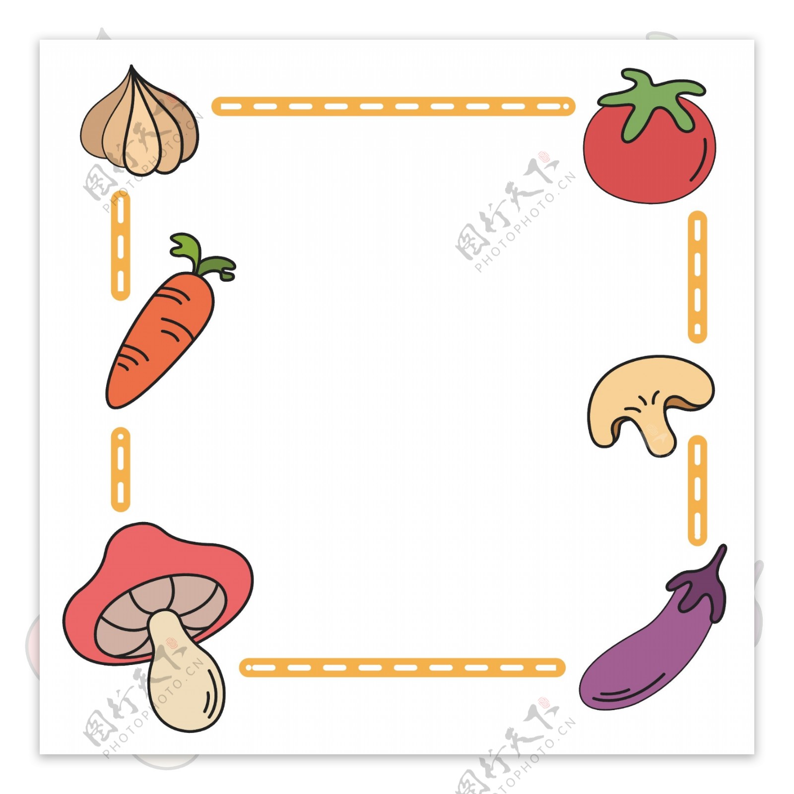 彩色少儿卡通蔬菜简笔画元素手抄报边框