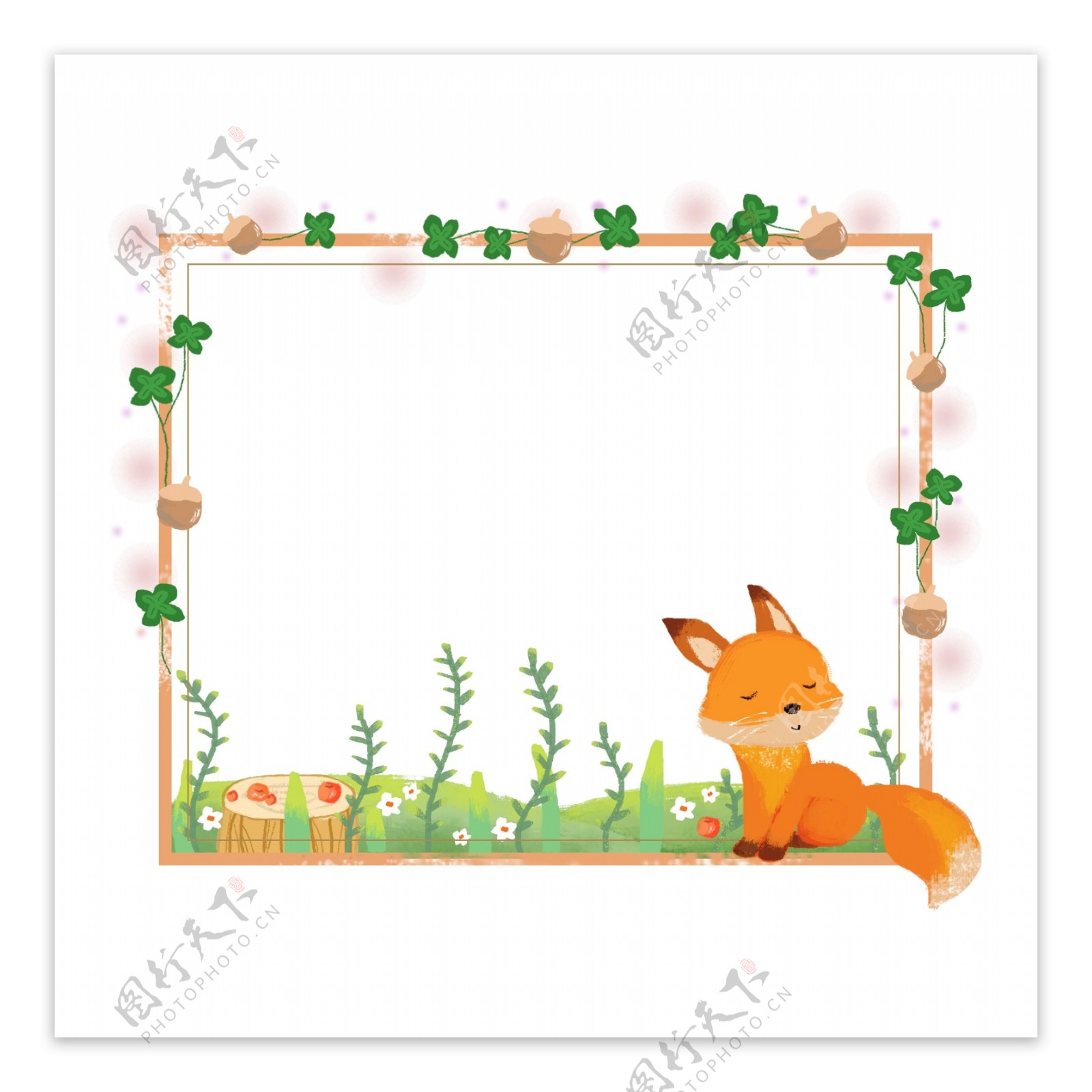 卡通动物手绘狐狸唯美森系可爱边框素材