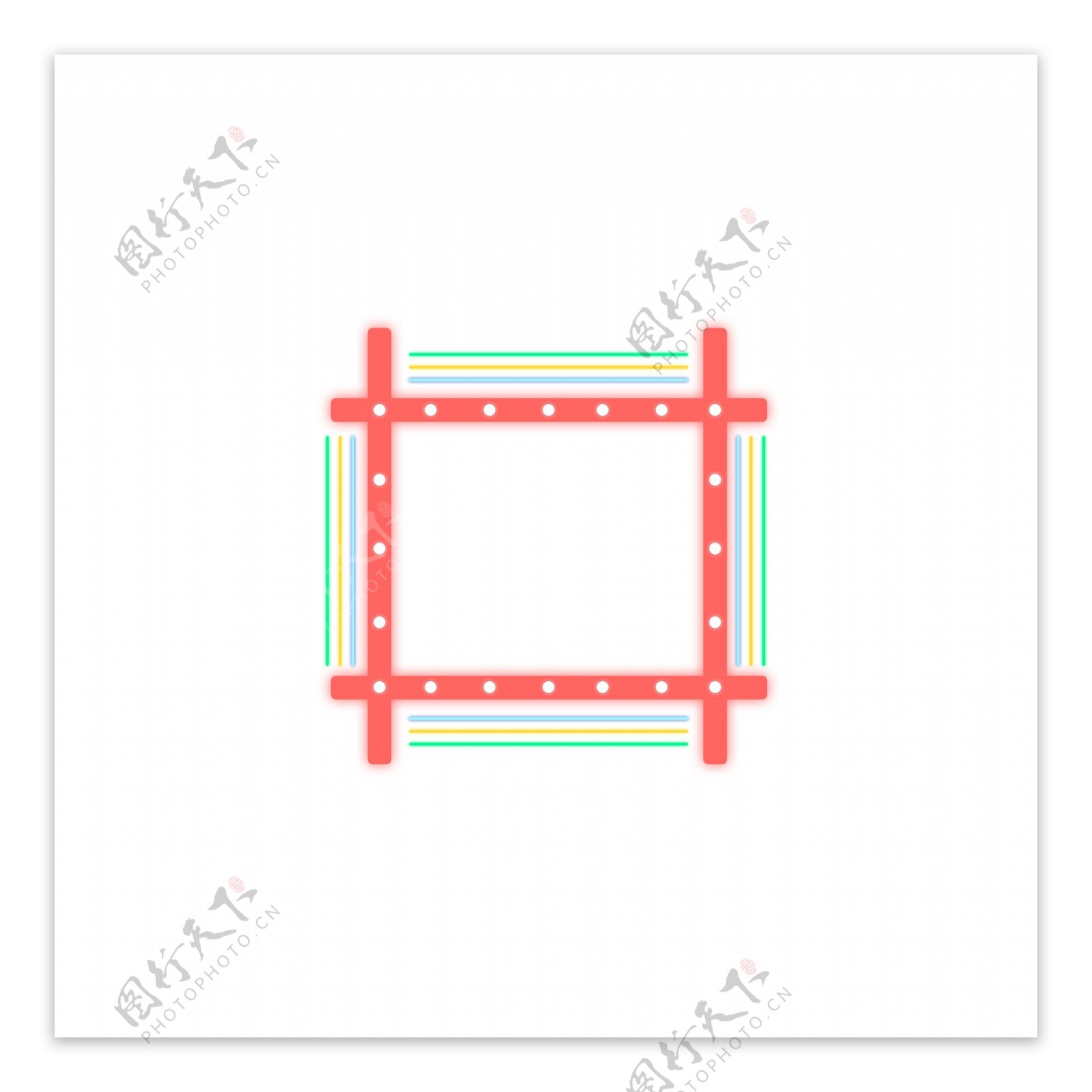 红蓝黄绿炫彩电商霓虹灯边框装饰元素