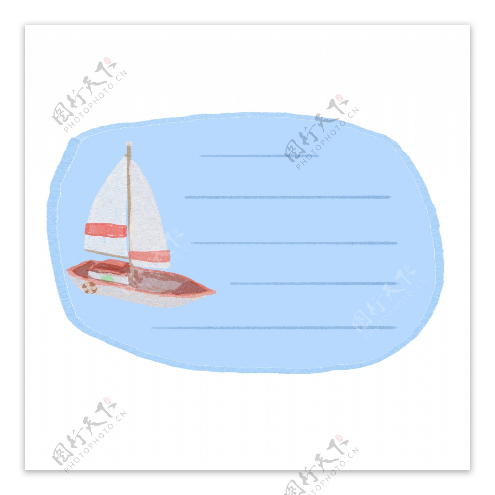 手绘蜡笔卡通帆船提示边框对话框设计元素