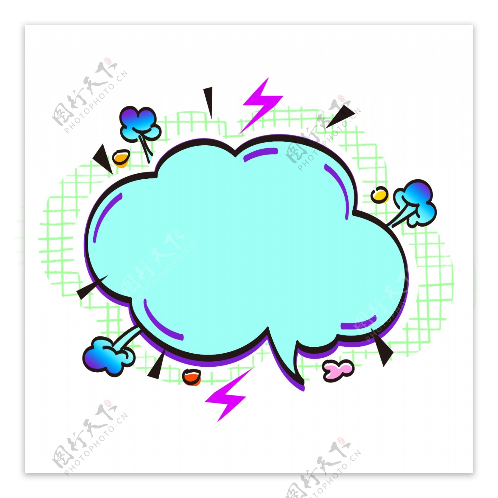 商用荧光蓝对话框边框装饰背景闪电爆炸云