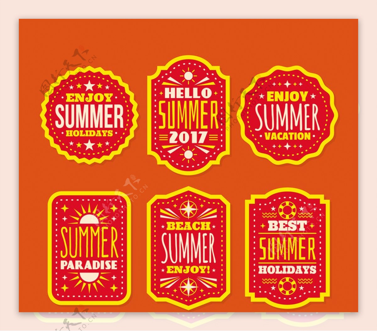 6款橙色夏季度假标签矢量图