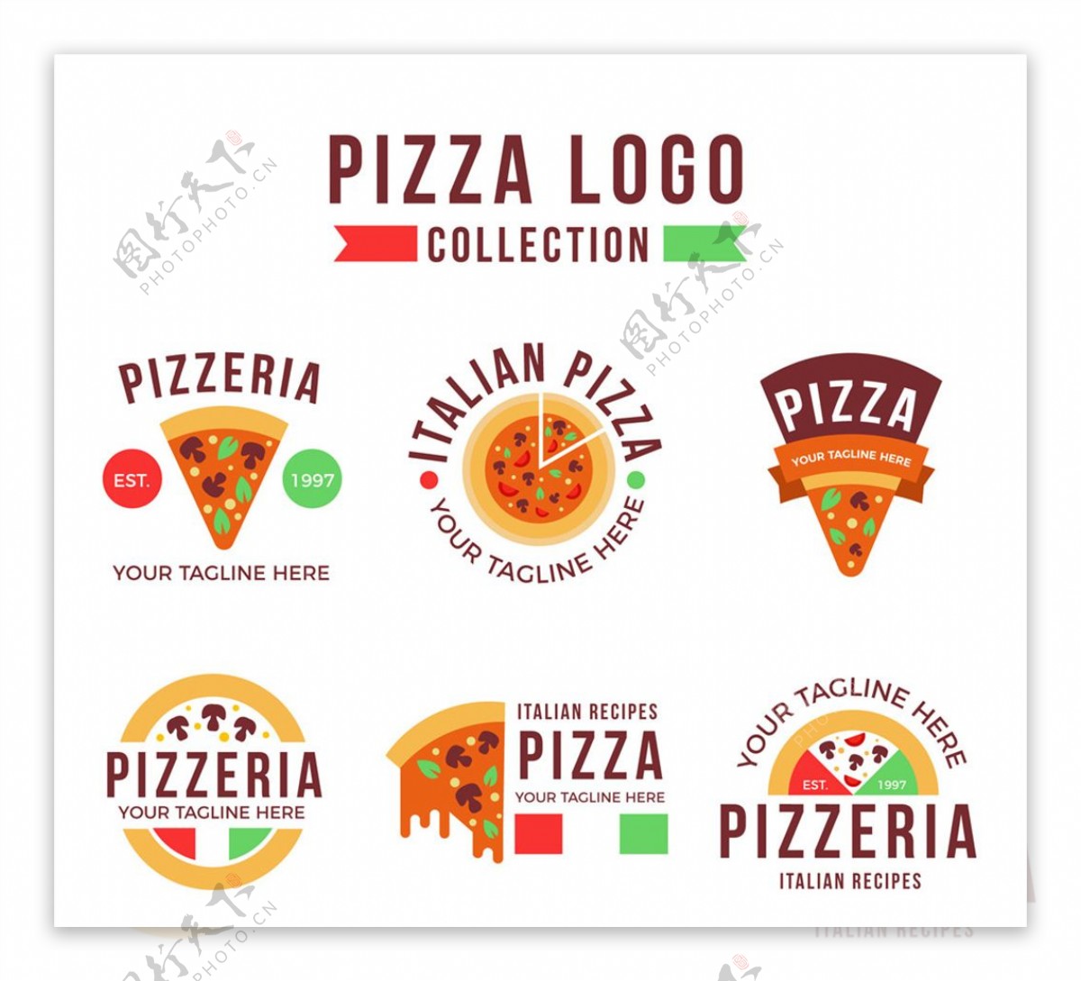 6款彩色披萨标志设计矢量素材